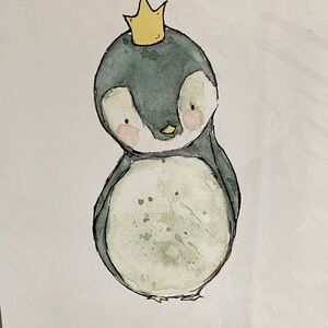 Kit Chase limited release Butter royal penguin 
water color art print 2010 8x10